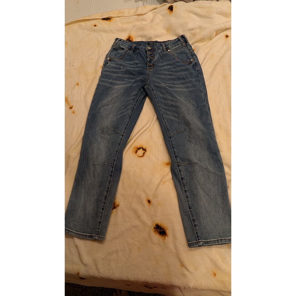 Flamingals Womens High Waisted Button Fly Straight Leg Jeans Medium Wash Denim